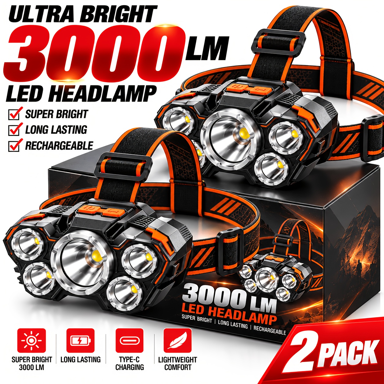 TEMU Buy 1 Get 1 Free Pack Multifunctional 5 Usb Rechargeable Fishing Headlight 4 For Camping Work Repair Car Maintenance Decoration