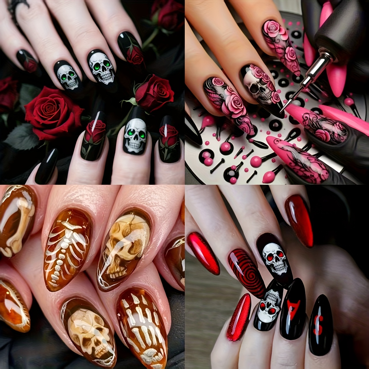 TEMU 96pcs () Assorted - Style Halloween Nail Art, Gothic Cat Eye, Halloween - Press - On Nails, Removable Nail Art
