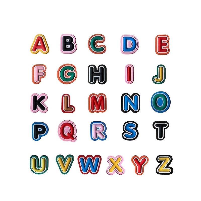 

26pcs Alphabet Letters Set, Pvc Shoe Charms, With Clasp Base For Diy Customization, For Bracelets And Bags