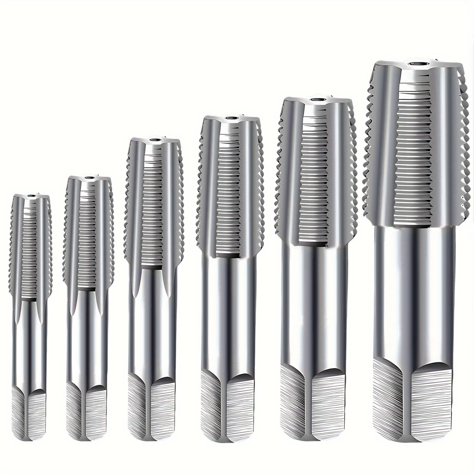 

6-piece Pipe Tap Set - Professional Thread Cutting Tool For Machining, Metal Alloy Bearing Steel Taps, Includes Sizes 1", 1/2", 3/8", 1/4", 1/8" & 3/4" - Durable Precision Threading Kit