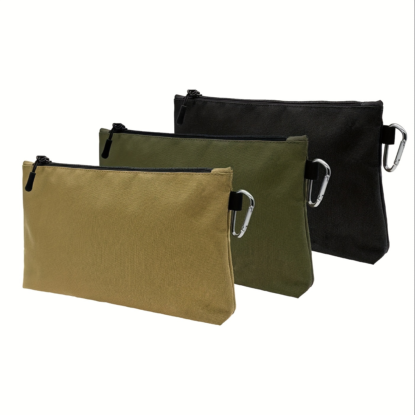 TEMU 3pcs Canvas Zippered Pouches - Compact Organizer Bags For Tools, Cosmetics & Stationery With Secure Closure (olive Green, Black, Dark Green),