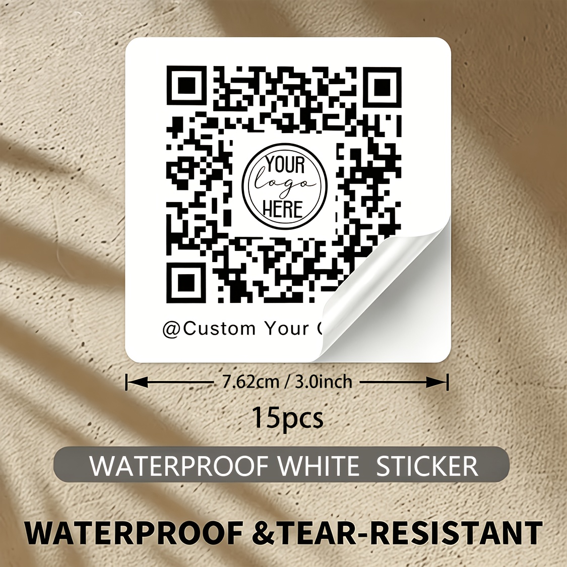 TEMU Personalized Waterproof Square Stickers With Logo Text, Custom Waterproof White/ Transparent/glitter Printed Square Stickers, 1.5/2/2.5/3/3.5in