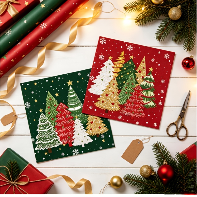 TEMU Set di 20 tovaglioli rossi a forma di pino per feste natalizie, tovaglioli usa e getta da 6,5 pollici ( 16,5 cm), fazzoletti natalizi invernali,