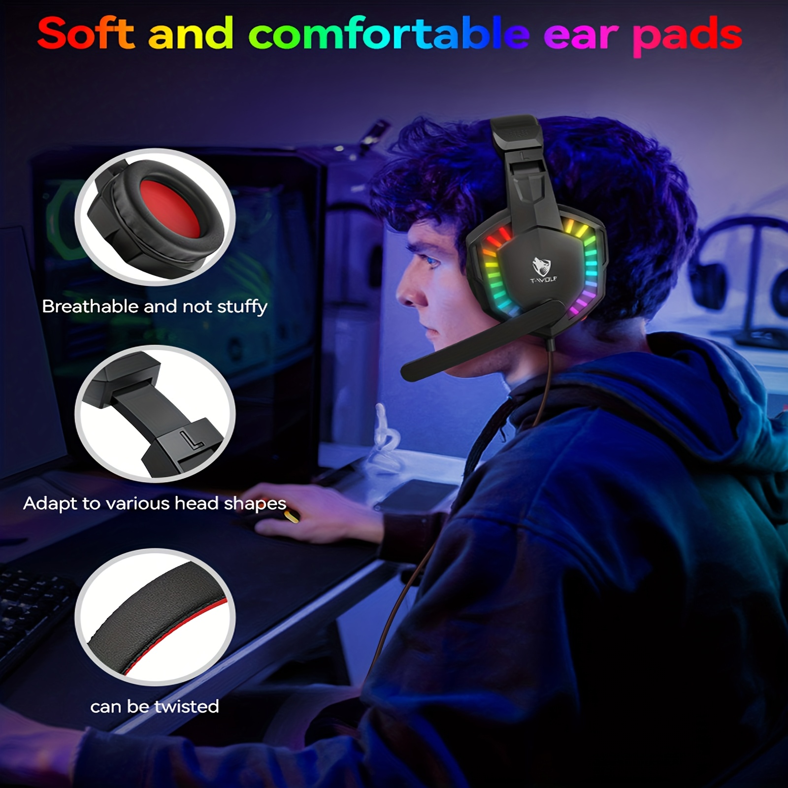 TF880 Complete Wired Gaming Set: Perfectly Compatible with PC, Laptop, And Console, Featuring an Anti-Slip Mouse, Sturdy Mouse Pad, Comfortable Headset, Dreamlight Keyboard, And Versatile Speaker with USB Power, 3.5Mm Output, Dual Diaphragm