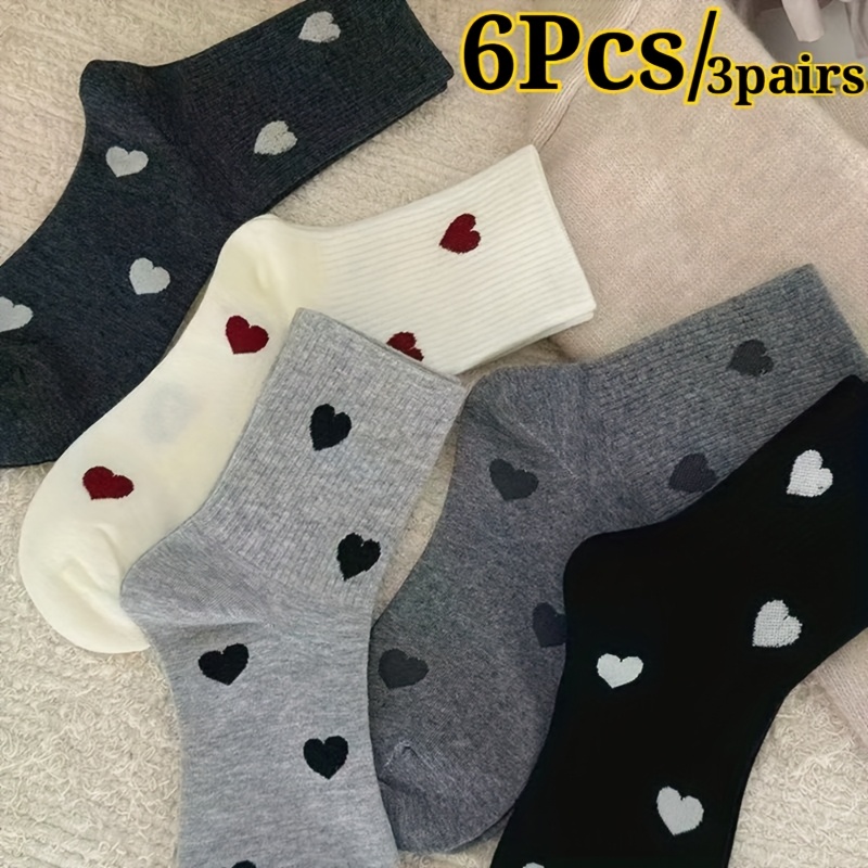 TEMU Random Colors-6pcs/3pairs Women Thick Warm Tights - Heart Pattern (black/red, Grey) - Daily And Dress Shoes - Valentine Day, Anniversary Gifts -
