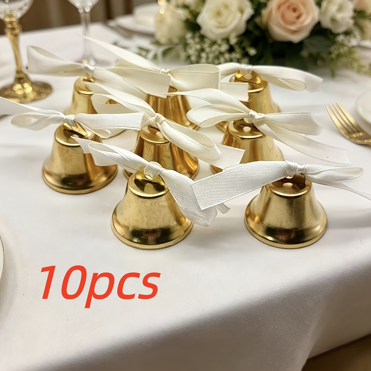 TEMU Juego de 10 adornos de campanas doradas para de mesa, pequeñas campanas decorativas para mesa de boda