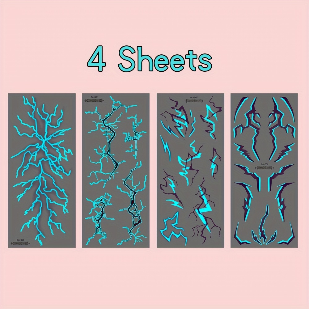 Image of Glow In The Dark Kpop Gothic Women Tattoos - 4 Sheets | Blue & Vein Body Art For Cosplay & Concert | Waterproof Temporary Tattoo