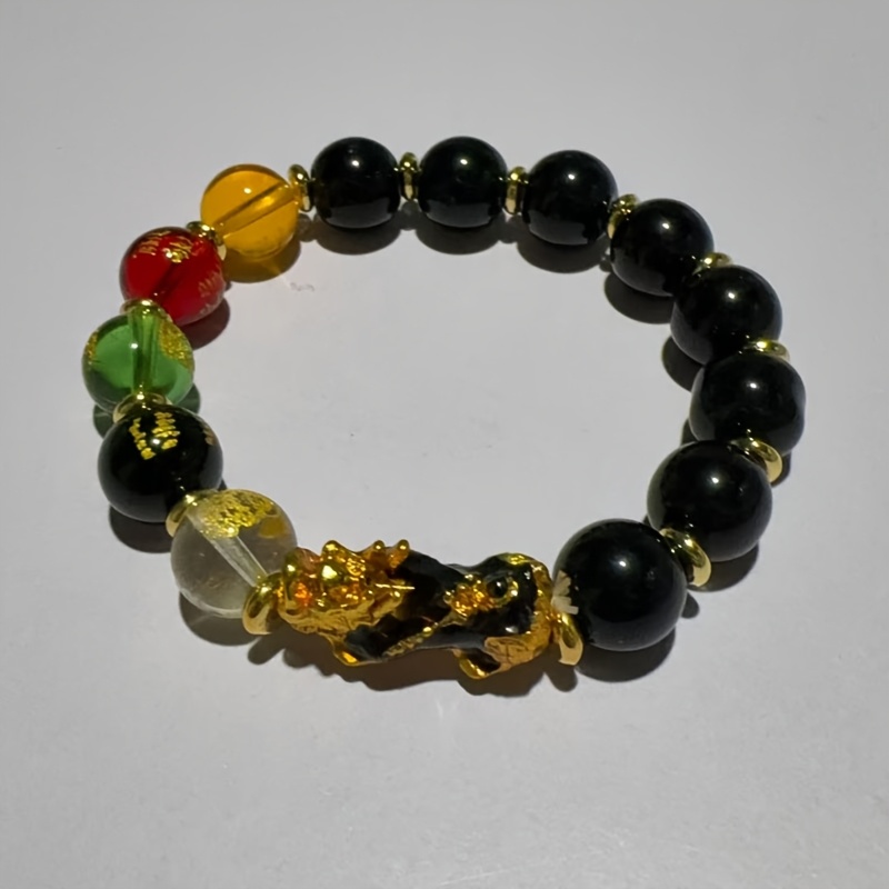 TEMU Shui Pi Xiu Obsidian Bracelet, Temperature-color Changing Beaded Bracelet, Unisex Wealth And Accessory
