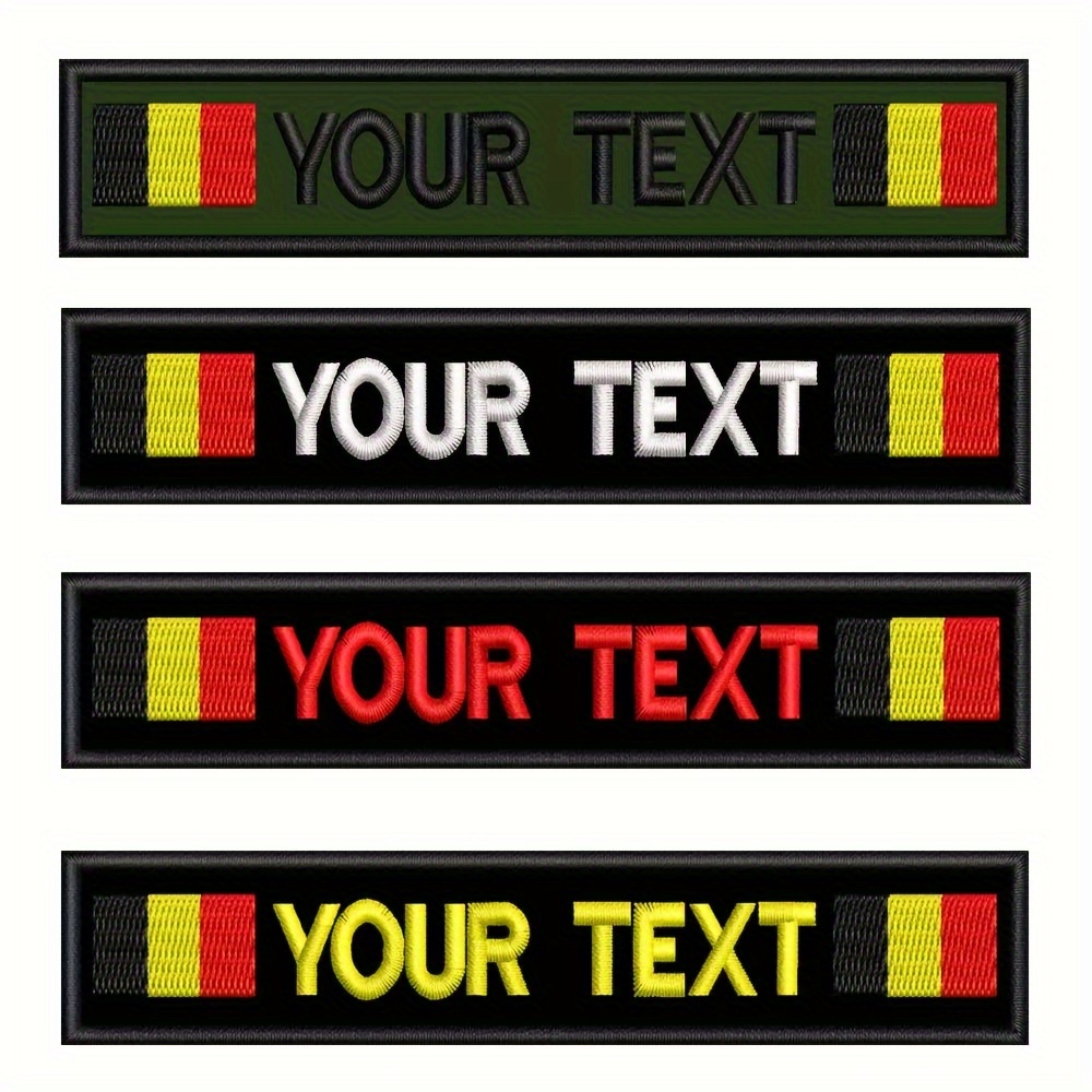 

1 Custom Embroidered Name Patch With Belgian Flag - Personalized Text, , Hook & Loop Backing For Clothing And Backpacks Decoration, Embroidered Backpack