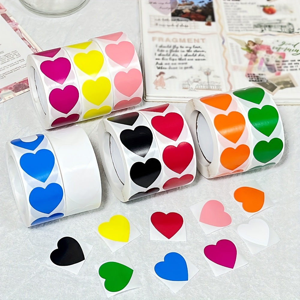 

500pcs Heart Shaped Stickers Roll, Mixed Color Paper Gift Wrap Tags For Greeting Cards, Envelope Seals, Scrapbooking Decoration