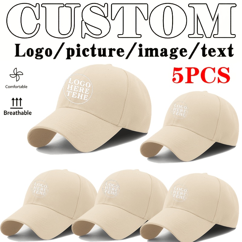 TEMU Lot de 5 casquettes de baseball personnalisées, disponibles en plusieurs couleurs. Fabriquées en polyester, confortables et respirantes. Légères