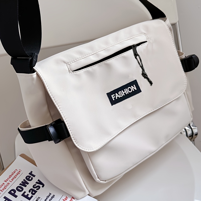 

Fashionable Casual Nylon Messenger Bag With Tassel, Lightweight, Large Capacity, Unisex, Zipper Random, Polyester , No Print, Edge, Non-washable, White