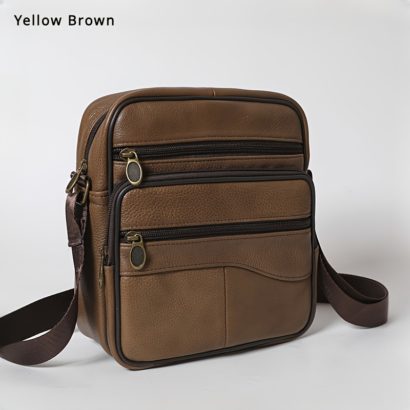 Image of Men's Genuine Cowhide Leather Large Capacity Single-shoulder Backpack - Adjustable Crossbody/hanging Strap, (cowhide) For Business & Casual Use, Durable Carry For, Travel, Commuting - Stylish Male Bag