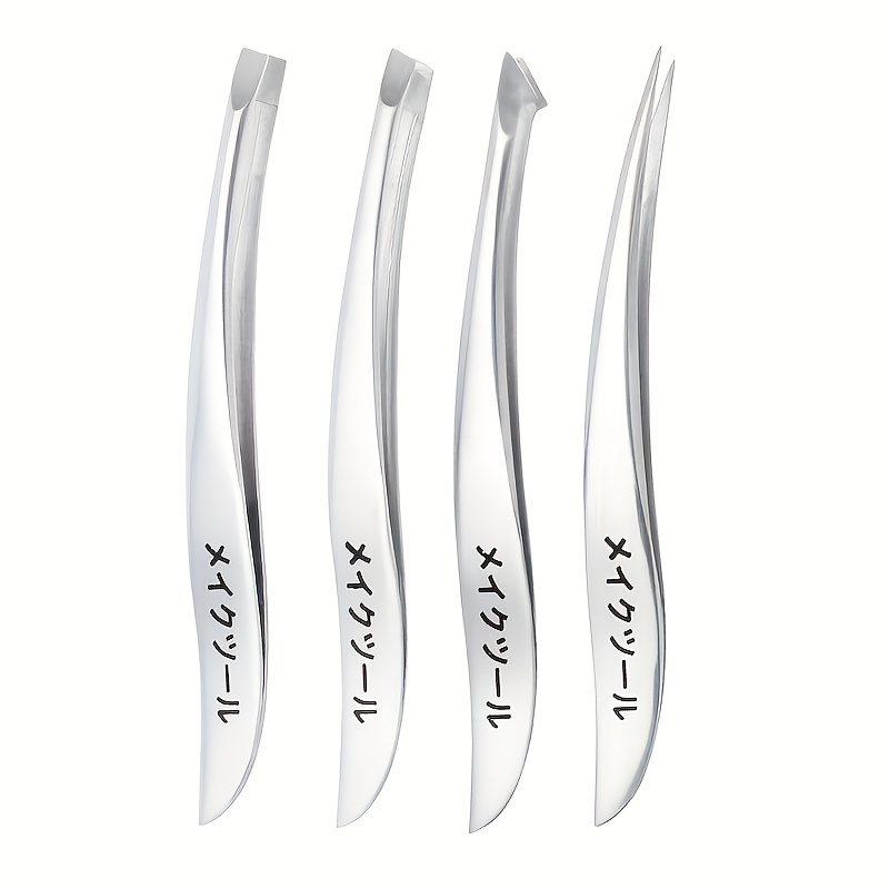 E-shop 4-teiliges Set Bananenförmige Edelstahl-Präzisionspinzetten, Geruchlos, für Augenbrauen, Wimpern Barbenentfernung