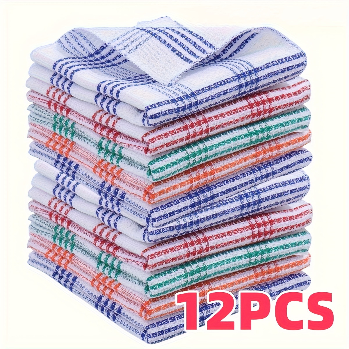 12pcs Retro Plaid Kitchen Towels - Super Absorbent Coffee Grid Weave, 25x25cm, Polyester Blend Dish Cloths for Kitchen, Bathroom