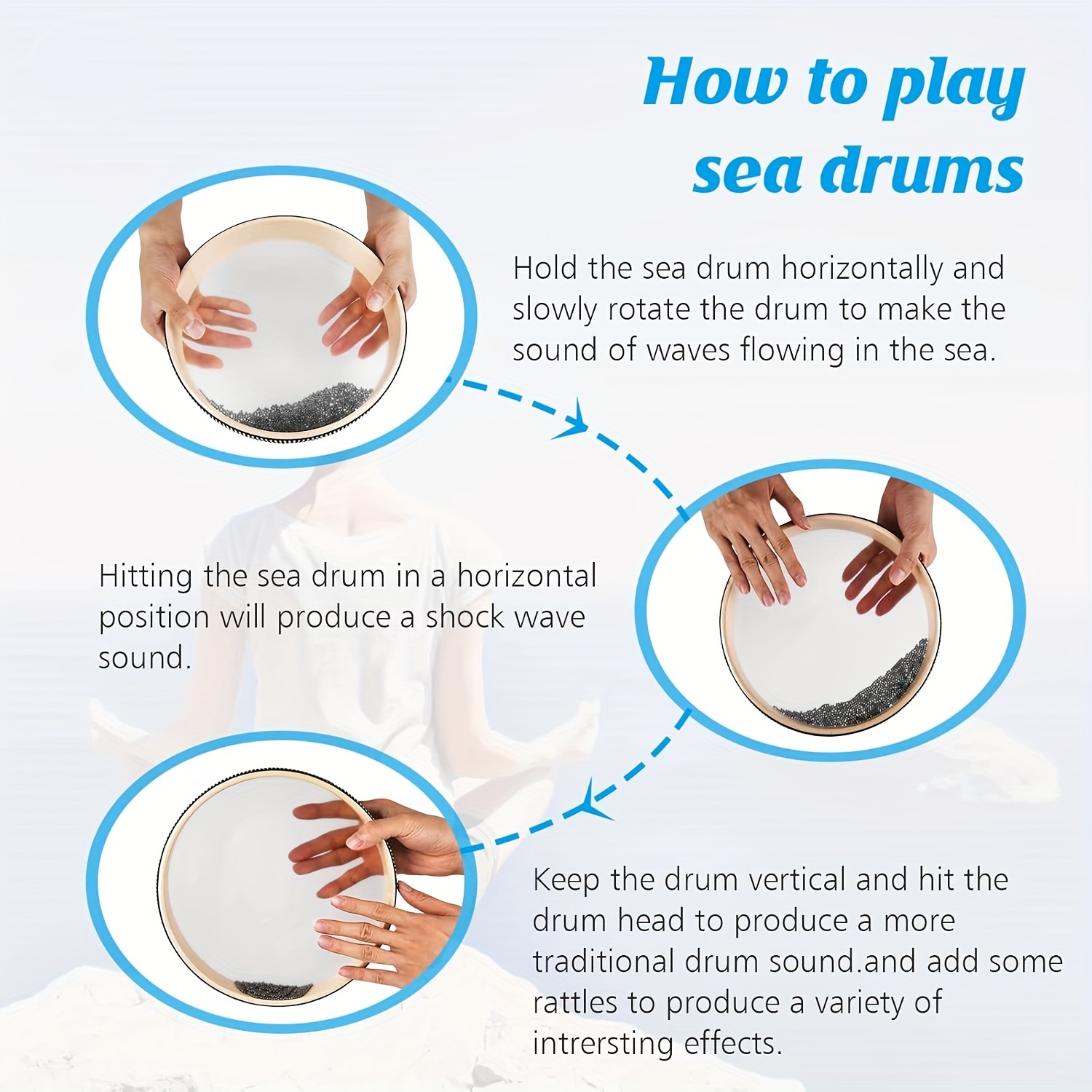 Ocean Wave Drum - Natural Sound Instrument for Relaxation, Meditation, Mindfulness & Yoga - White