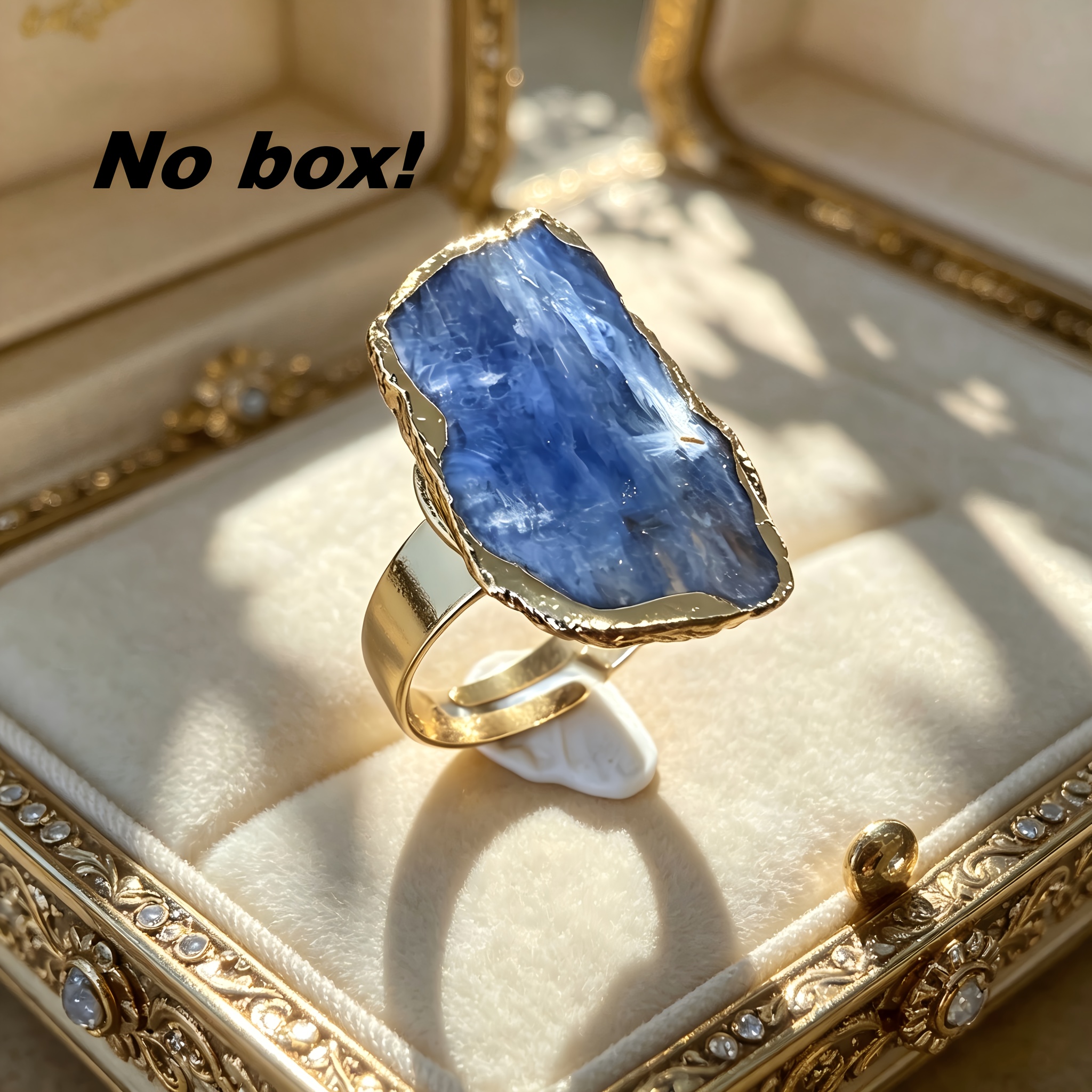 Image of 1pc Natural Blue Kyanite Rough Stone Statement , Adjustable Opening Boho Handmade Ring For Women, Ideal Valentine/hallowmas/christmas/thanksgiving Jewelry Gift For Lovers/family/