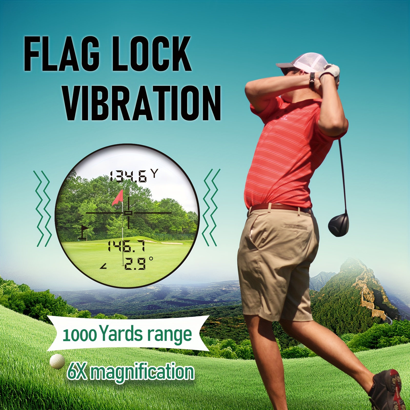 Telémetro de golf, 6 telémetro láser recargable de 1000 yardas con ajuste  de pendiente, buscador de banderas con vibración y sistema de enfoque