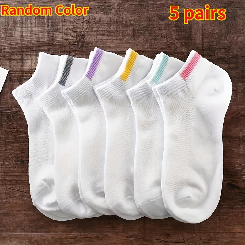 TEMU 5 Pairs Random Color Women's Soft Breathable Sports Short Socks - Low Cut, Anti-blister, Moisture-wicking, Comfortable Athletic Socks, Suitable
