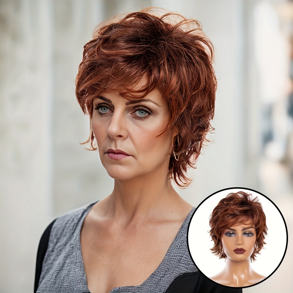 

1pc Elegant Loose Curly Short Wig For Middle-aged Women, Fiber, Cap, 150% Density, Ideal Gift For