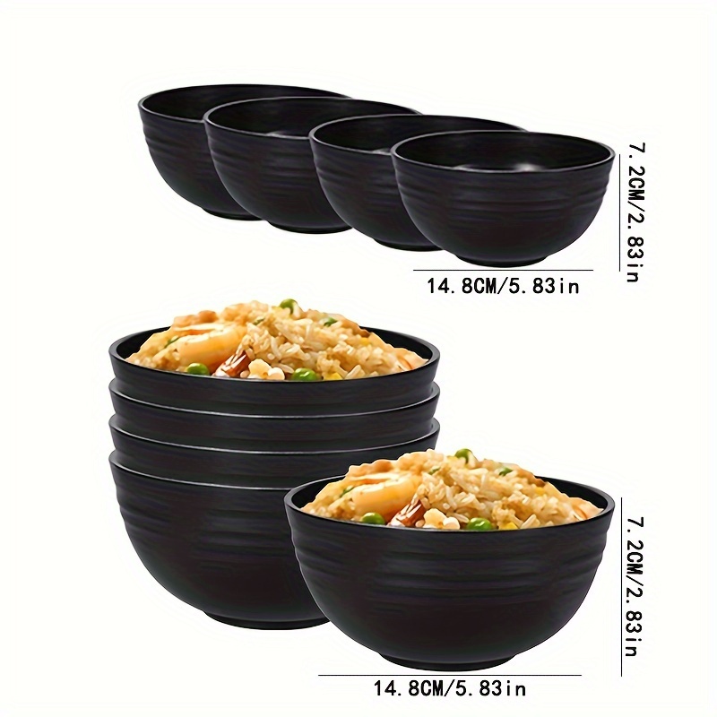 

6pcs Black Plastic Pp Bowl 5.8inch*2.8inch Thickened Large Bowl Anti-fall Anti-scald