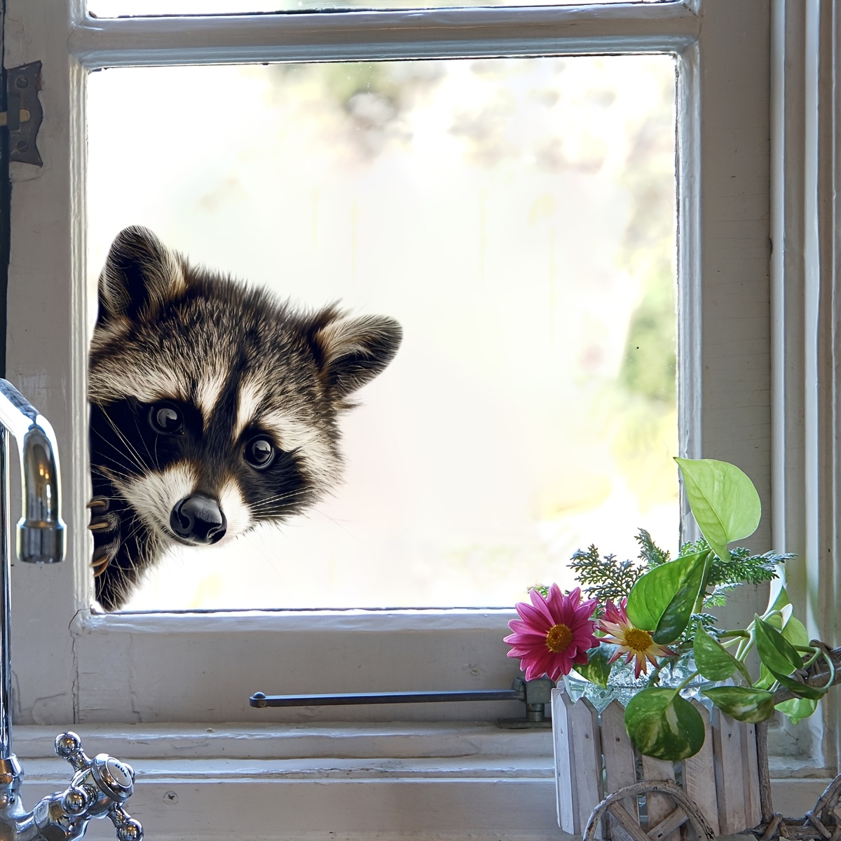 TEMU 1pc Funny Raccoon Peeking The Window Static Window Sticker, Cartoon Animal Removable Residue-free Glass Sticker, Suitable For Room And Bedroom