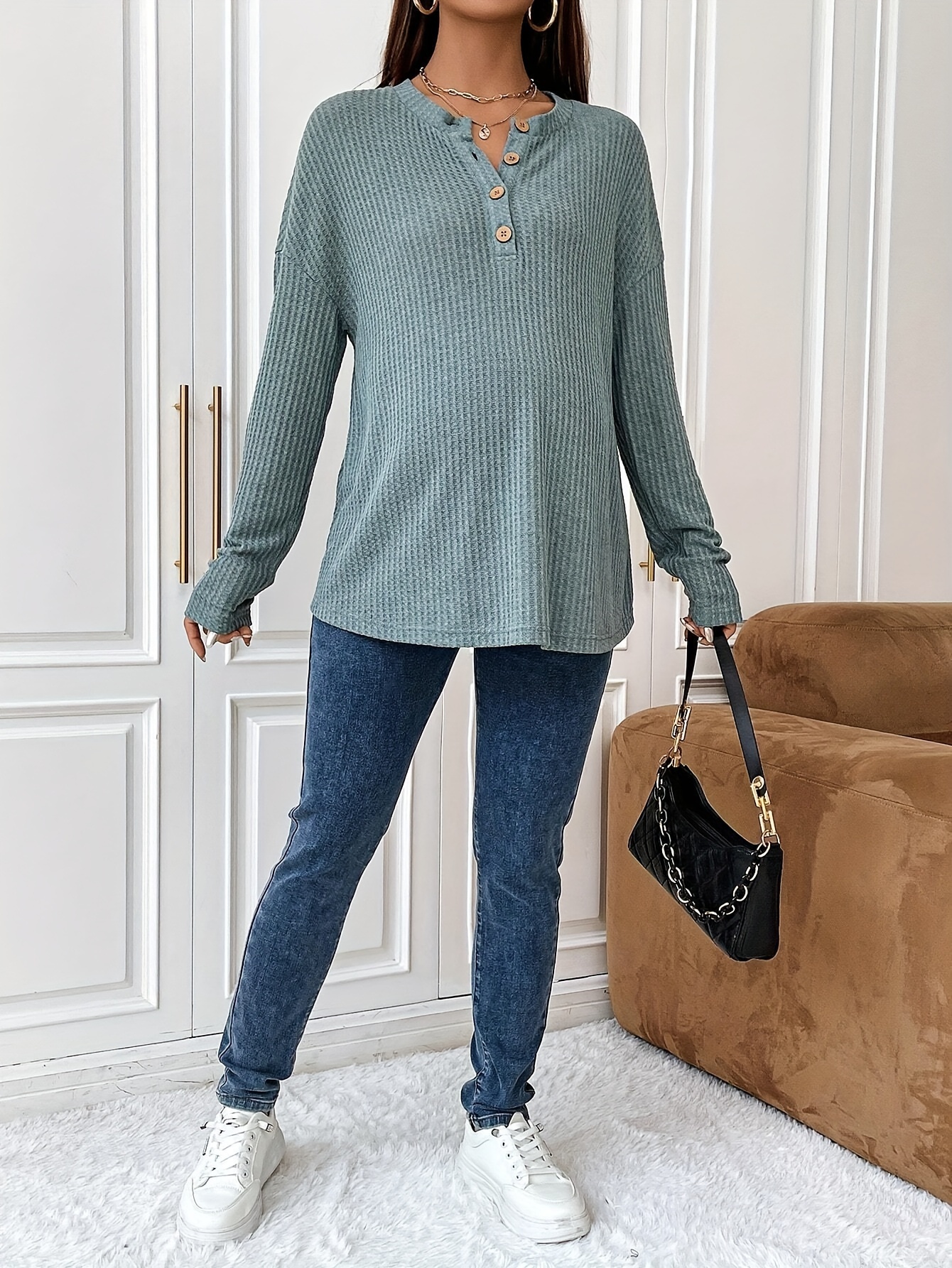 elegante top camicia a maniche lunghe scollo a v Temu Switzerland