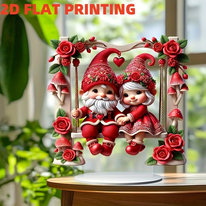 

1pc 's Day Gnome Couple Swing 2d Flat Acrylic Desktop Decoration - Multifunctional, No Power Required, , Office Decoration