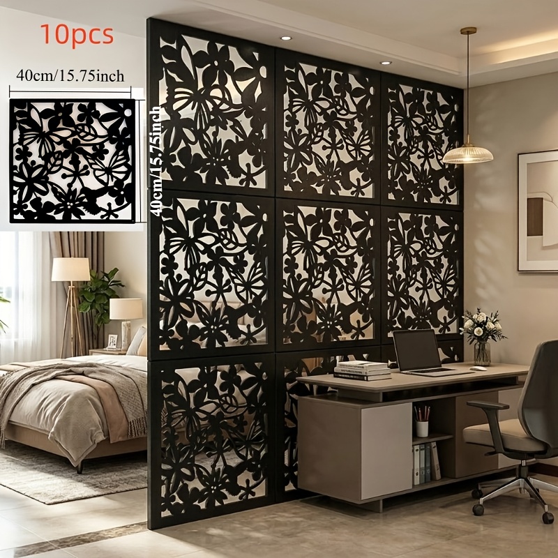 TEMU Lot de 10 panneaux modulaires modernes blancs/noirs - Paravents ajourés adaptés pour salon, chambre, couloir et espaces commerciaux, montage
