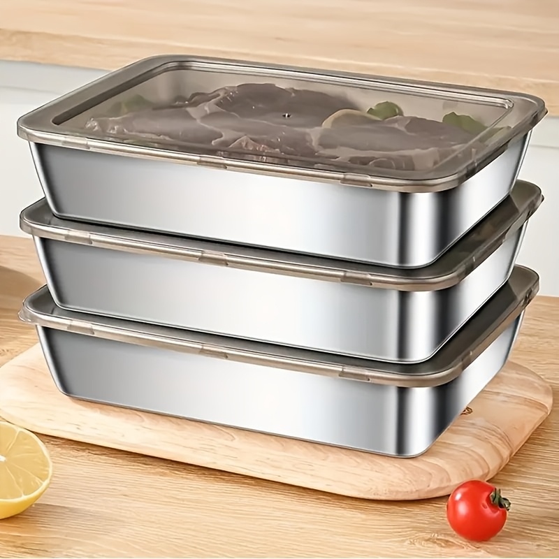 

2/3pcs 316stainless Steel Food Storage Containers - Leak-proof, Bpa-free & Reusable, Fruits, Meats, Veggies| Easy Clean, Stackable Kitchen Organizers For Fridge, Freezer & Pantry