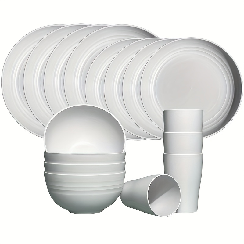 TEMU 16pcs Unbreakable Dinnerware Set, Shatterproof Plates, Microwave And Dishwasher Safe, Reusable Dinnerware - 8 Plates, 4 Bowls, 4 Cups - Camping,