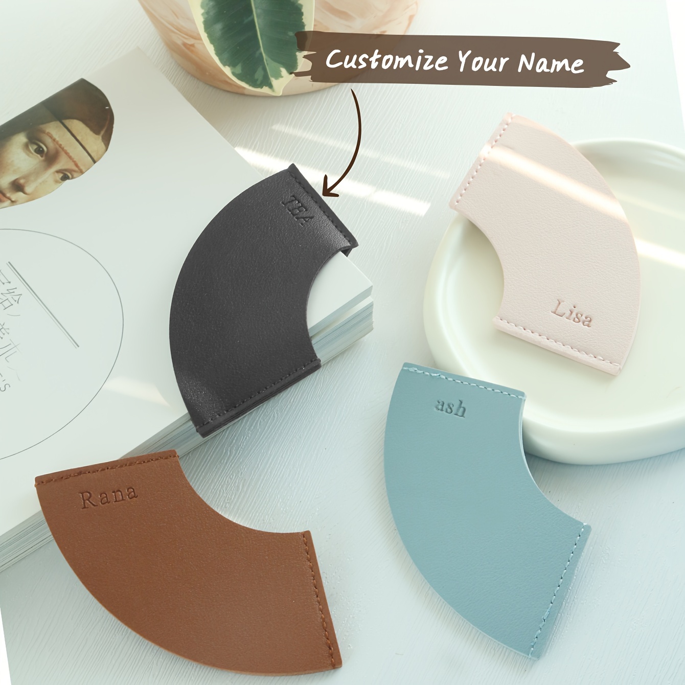 

Personalized Pu Leather Corner Bookmarks - Custom Imprinted Name, Fan-shaped Page Markers For - Unique Accessories, Gift For Readers