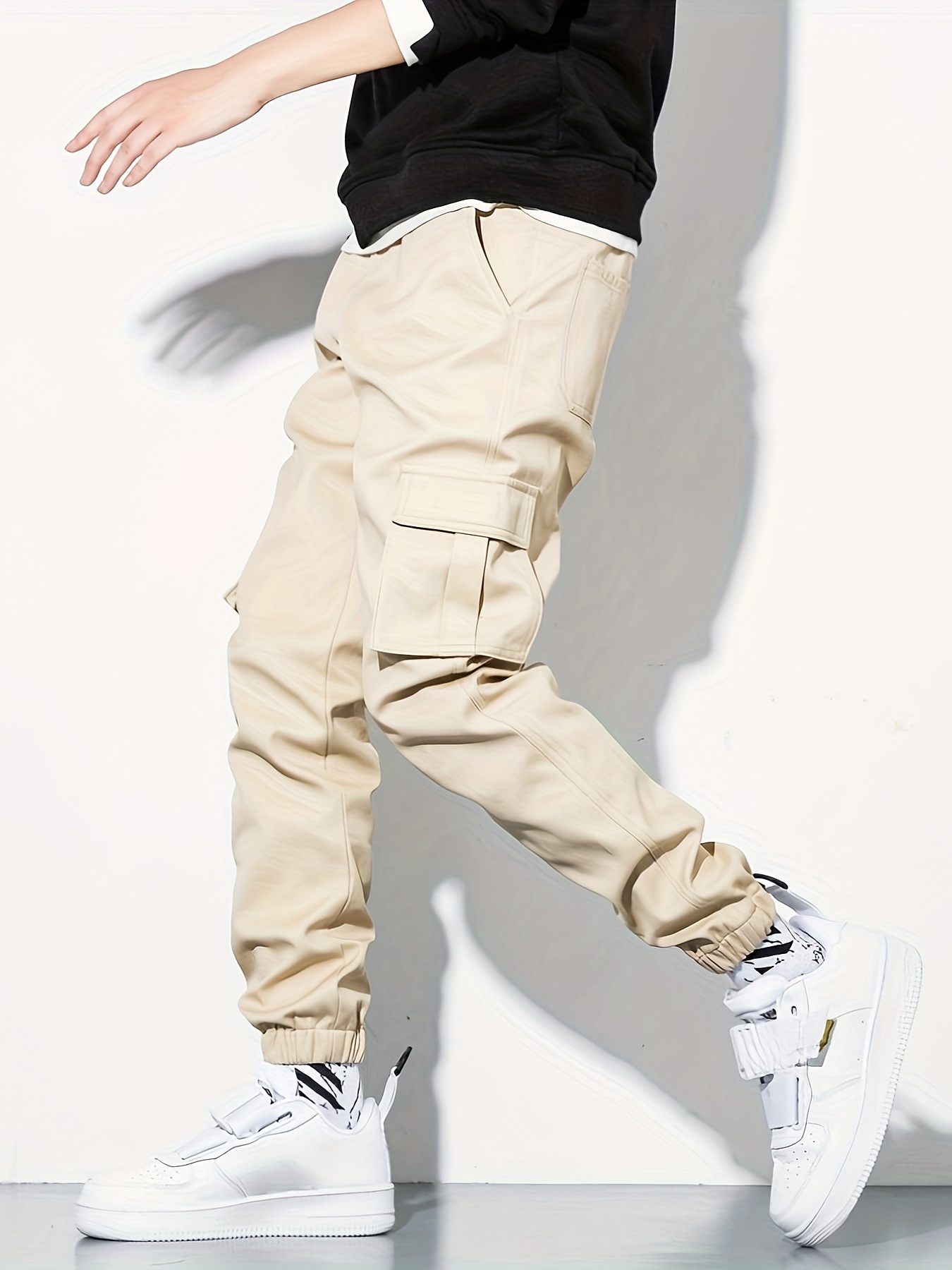 Slim Fit Cropped Cargo Pants - Beige - Men