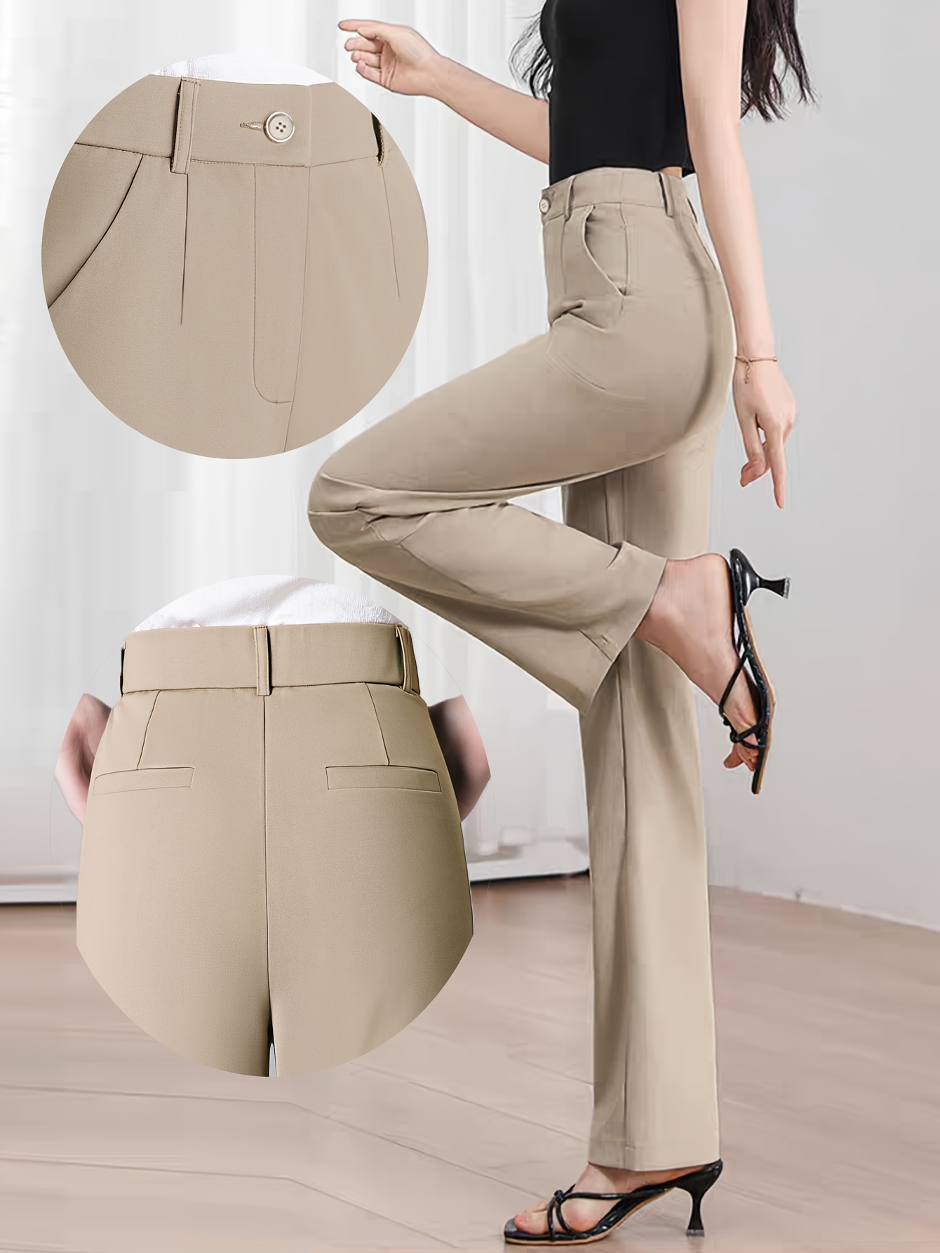 Women s Wide-Leg Pants, Spring/Summer New Arrival Stretch High Waist Casual Draped Straight Leg Trousers Fashion Versatile  -Fit Suits for Commuting Loose Slacks