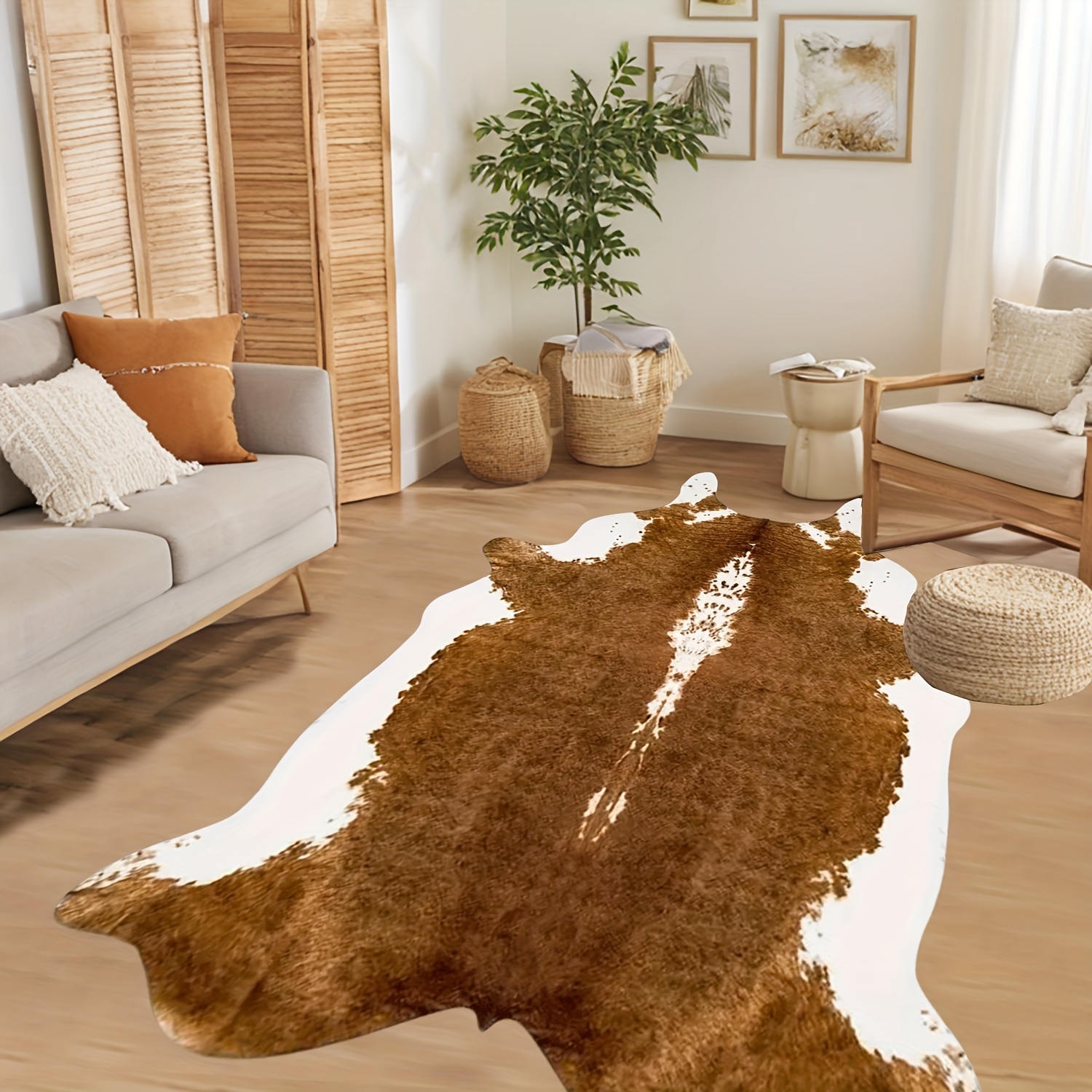 cowhide area rug 6 2 x 5 2 ft large cowhide rug living room - Temu