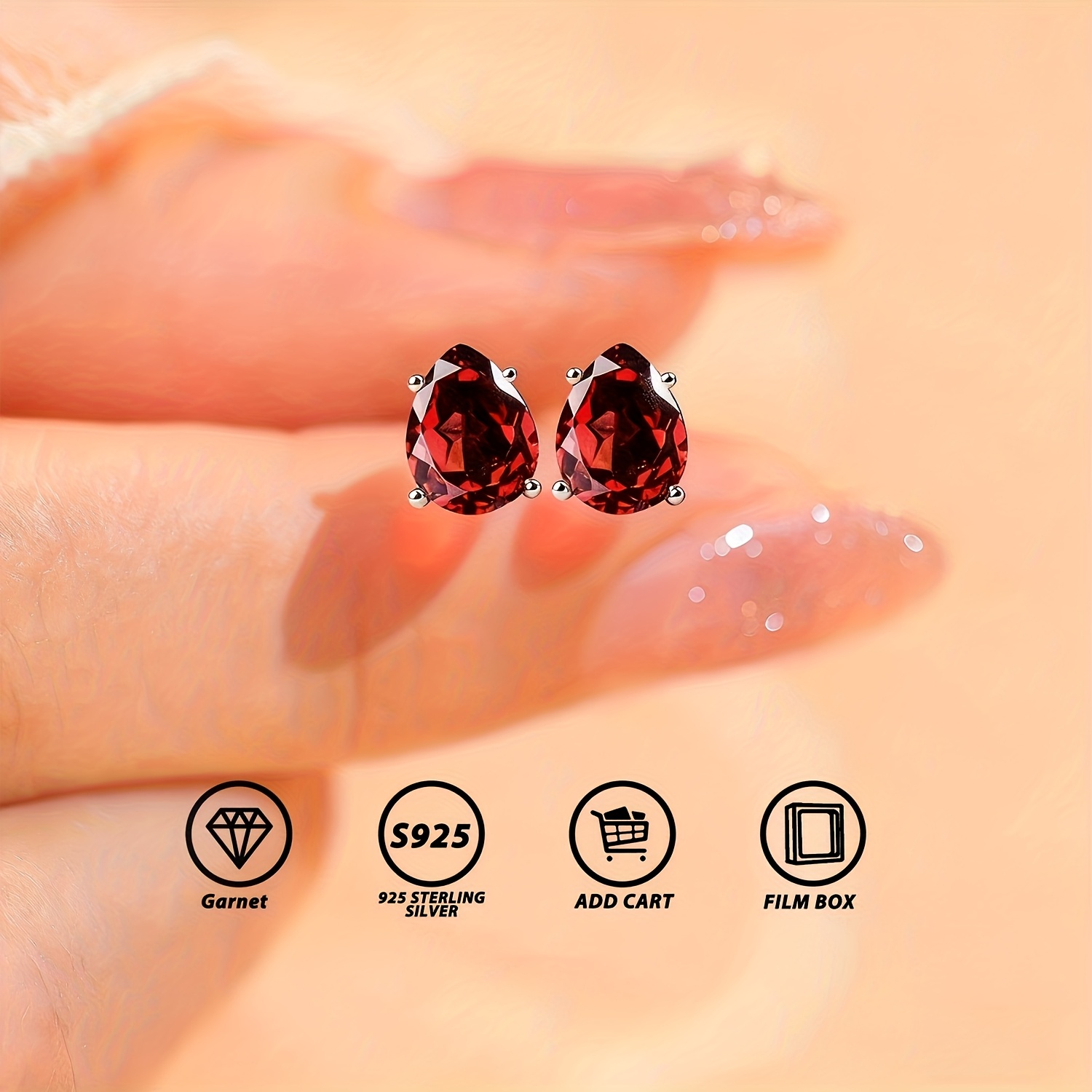 Pear Brilliant-Cut Natural Garnet S925 Silver Earrings