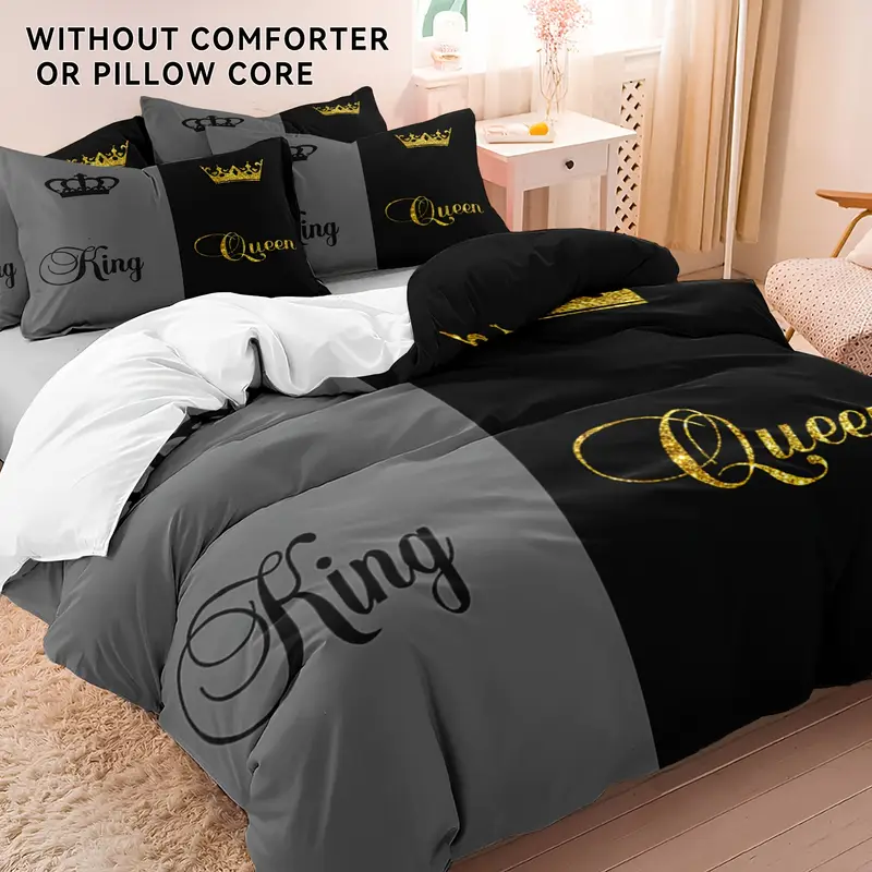 3pcs polyester duvet cover set stylish couples comfortable soft alternative bedding covers for bedroom and 1 duvet cover and 2 pillowcases zip closure breathable fabric machine washable alternative without core Product details 3