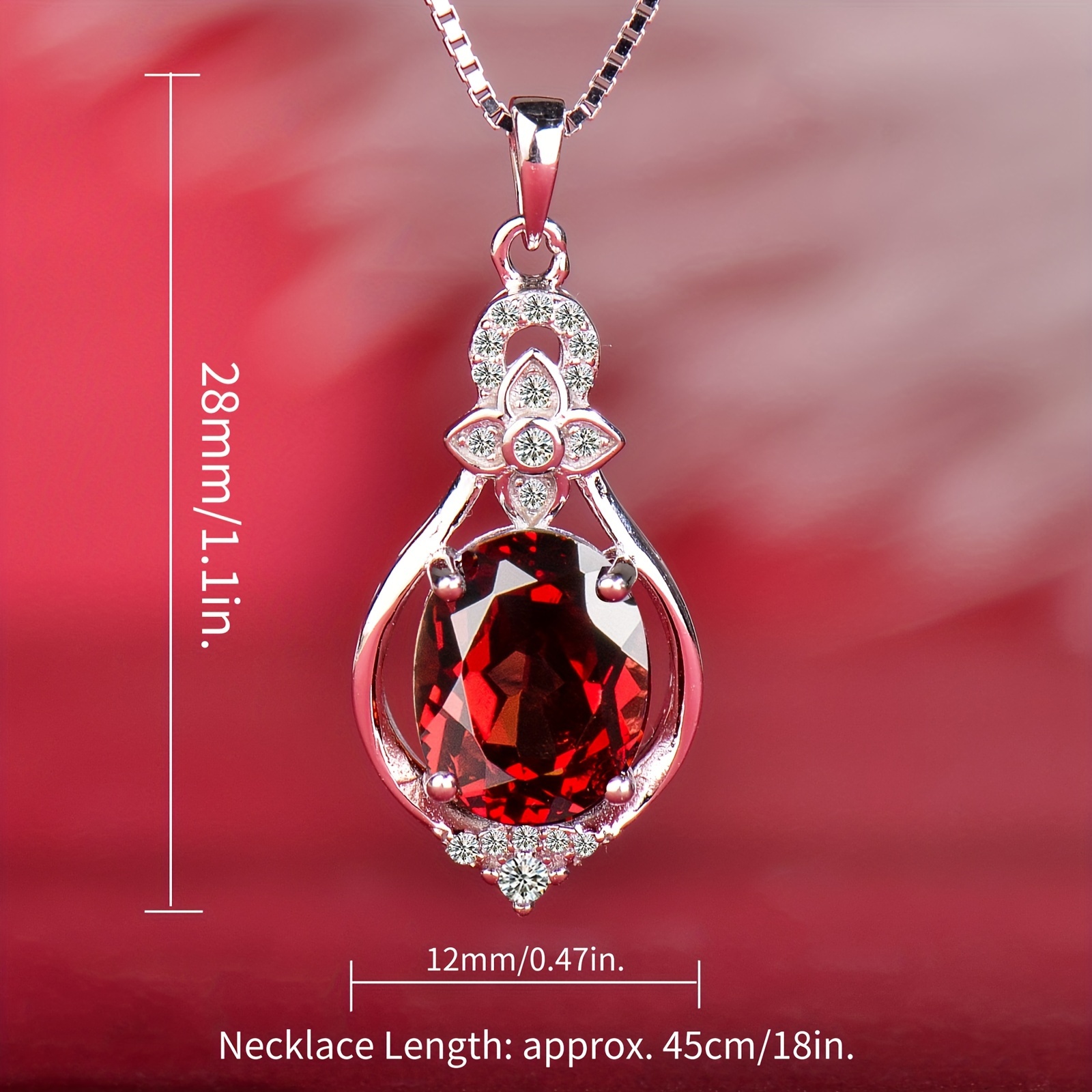 925 Silver Natural Garnet Pendant Necklace, Stylish and Colorful  Synthetic Gemstone Pendant with Burgundy Allergy-Friendly Jewelry Gift  for Mom