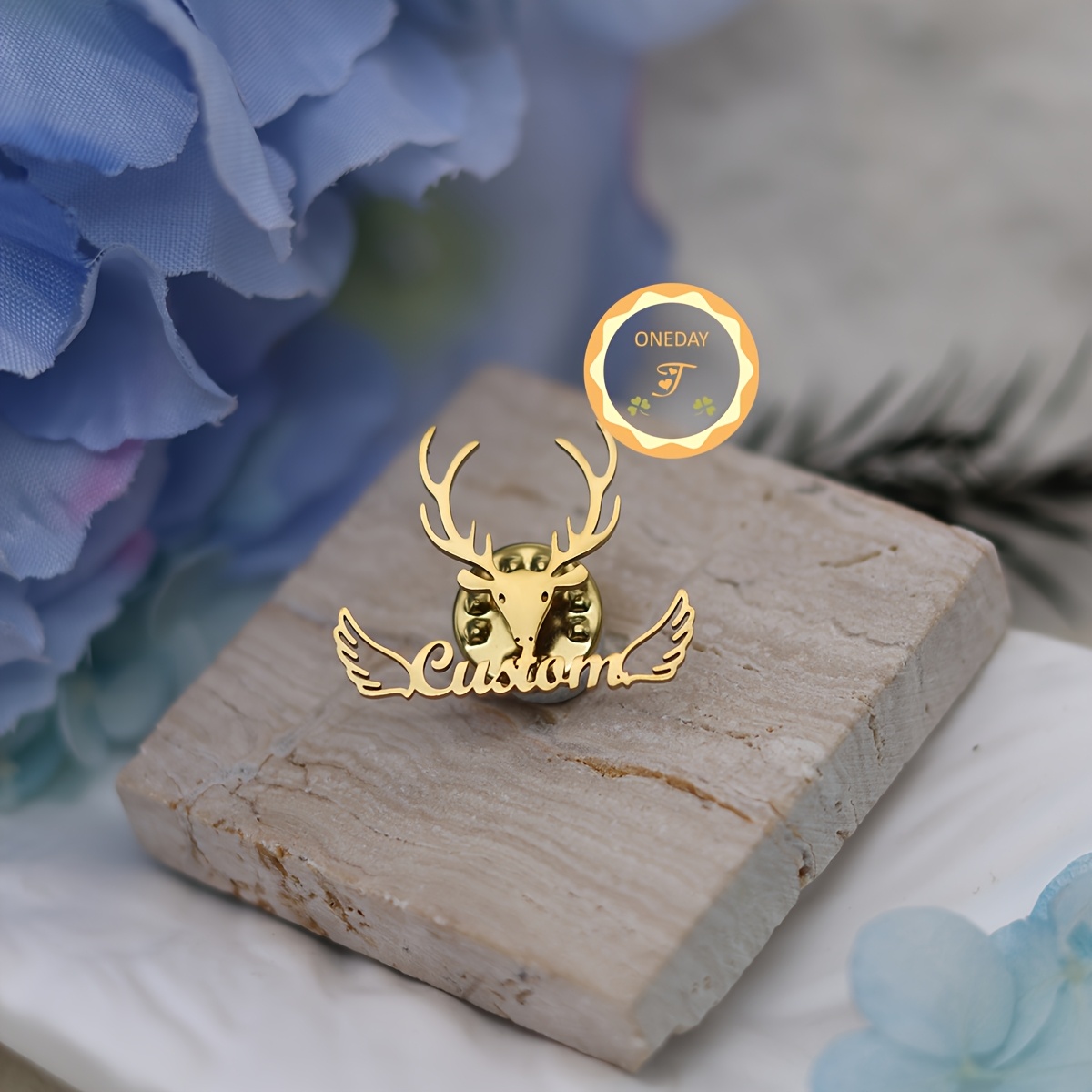 TEMU Personalized Stainless Steel Elk Brooch - Custom Name/initials Deer With Wings, Punk Style Animal Jewelry Gift For ,