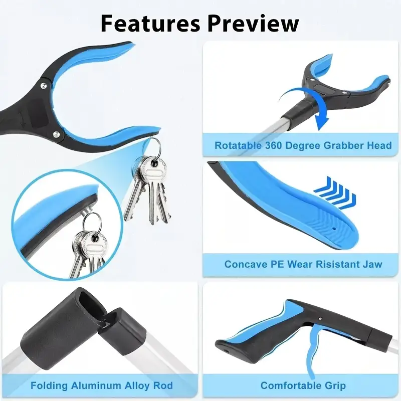 16 inch 33 inch foldable grabbing tool for seniors lightweight and retractable with rotating jaw for picking and mobility assistance long lightweight magnetic trash picker with a wide mouth foldable metal grabbing tool for the elderly details 1