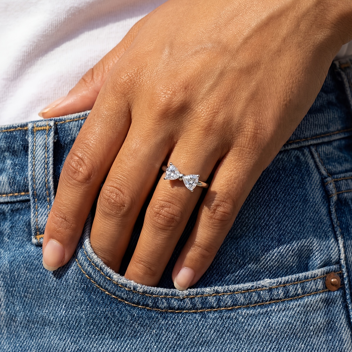Women's Noble Luxury Triangle Bow Promise Engagement Ring