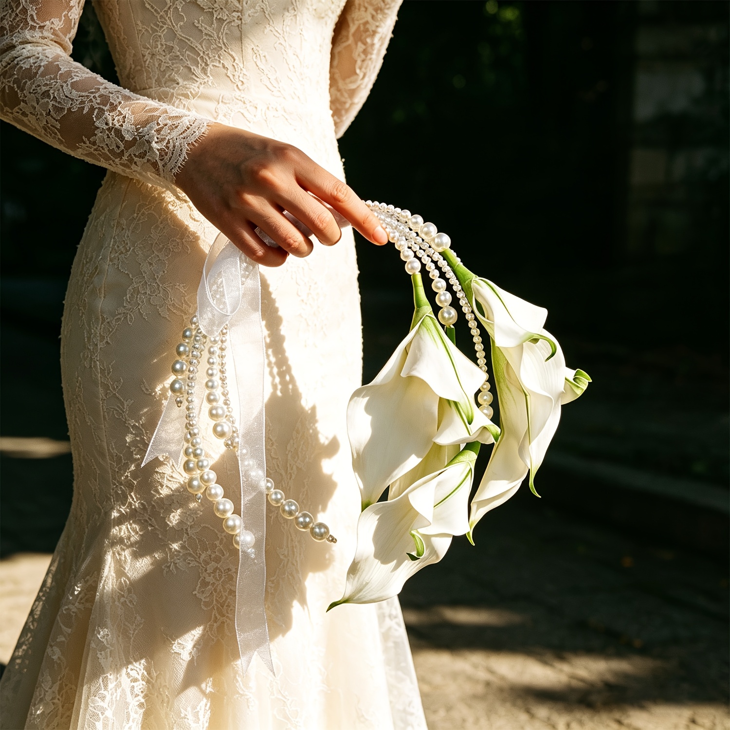 TEMU Luxurious Bridal Bouquet Wedding Artificial Lily Of The Valley Daffodil Bridal Fake Pearl Bouquet, Artificial Realistic White Daffodil Flowers,