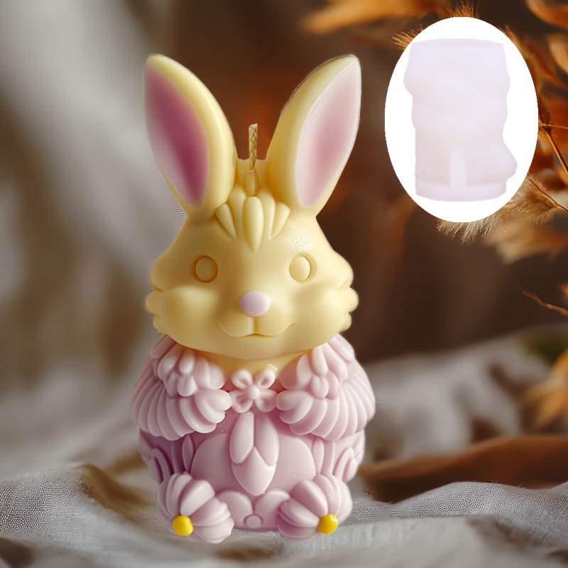 

1pc - Easter Bunny Candle Silicone Mold, Upright Ear Flower Bunny Epoxy Resin Silicone Mold, Striped Flower Bunny Concrete Cement Plaster Mold, Easter Bunny Mold, Craft Items.