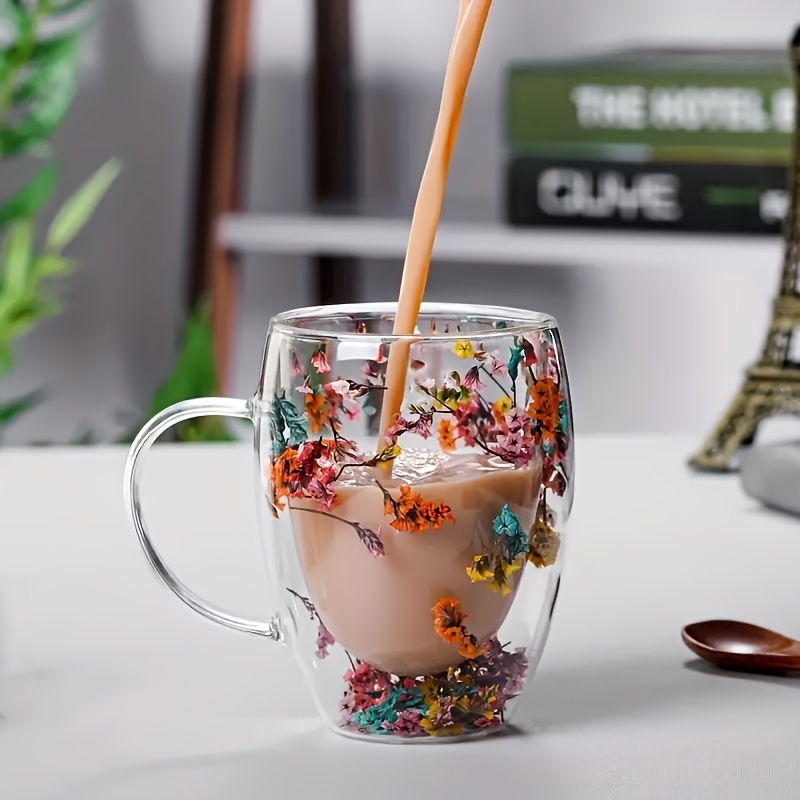 double layer real flower glass cup high borosilicate glass Temu United Kingdom