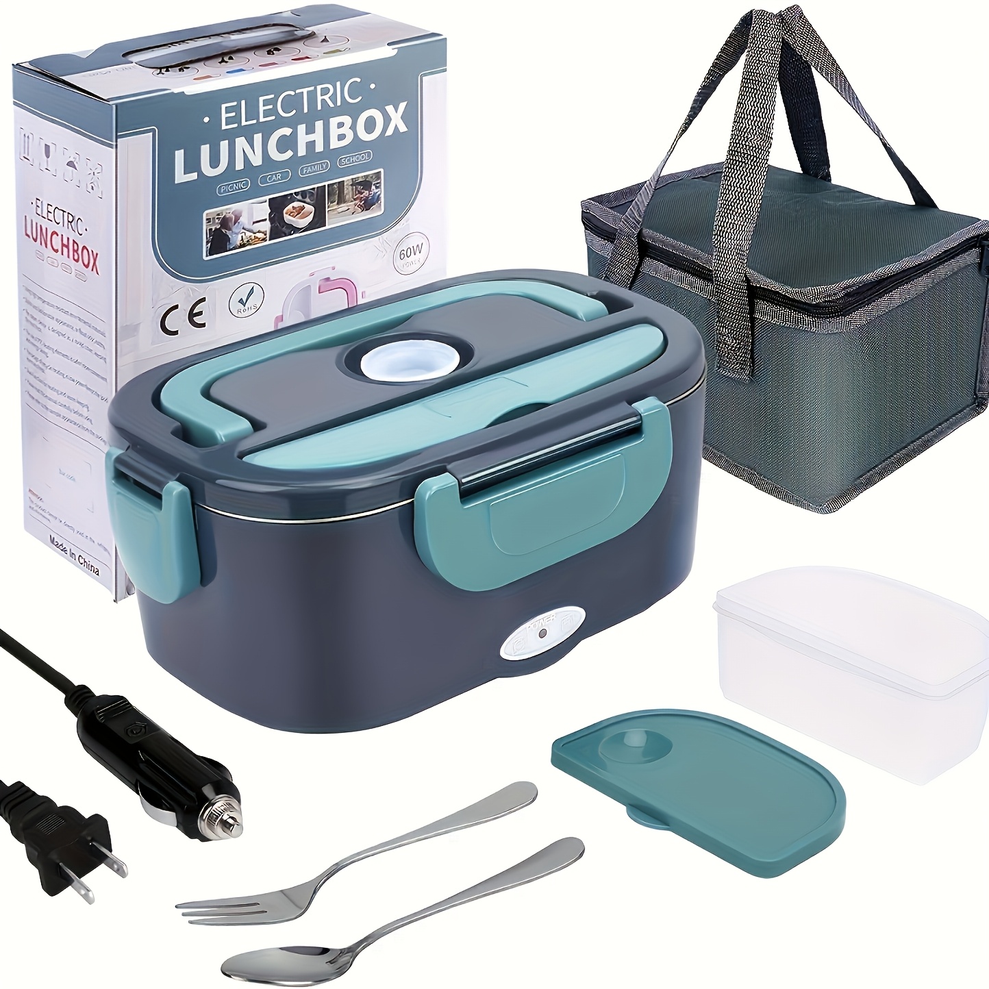TEMU Electric Lunch Box Food Heater, Heated Lunch Boxes For Adults, 12v/24v/110v Portable Food Warmer For Car/truck/office With And Insulated Carry Bag