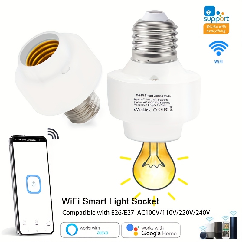     de lámpara inteligente con control remoto, portalámparas wifi e26 e27, adaptador   ac 110v 220v, mini enchufe, temporizador para hogar inteligente, control remoto por app, base de lámpara, control por voz para automatización   con alexa y google home