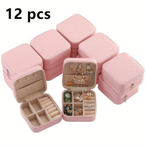 4/6/12 piezas de joyería de viaje mini portátil de almacenamiento de joyas para mujeres - verde, , rosa, caqui