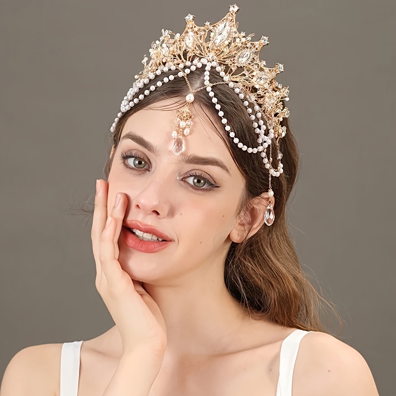 elegant copper tiara with multi-colored rhinestones, vintage  display picture 2