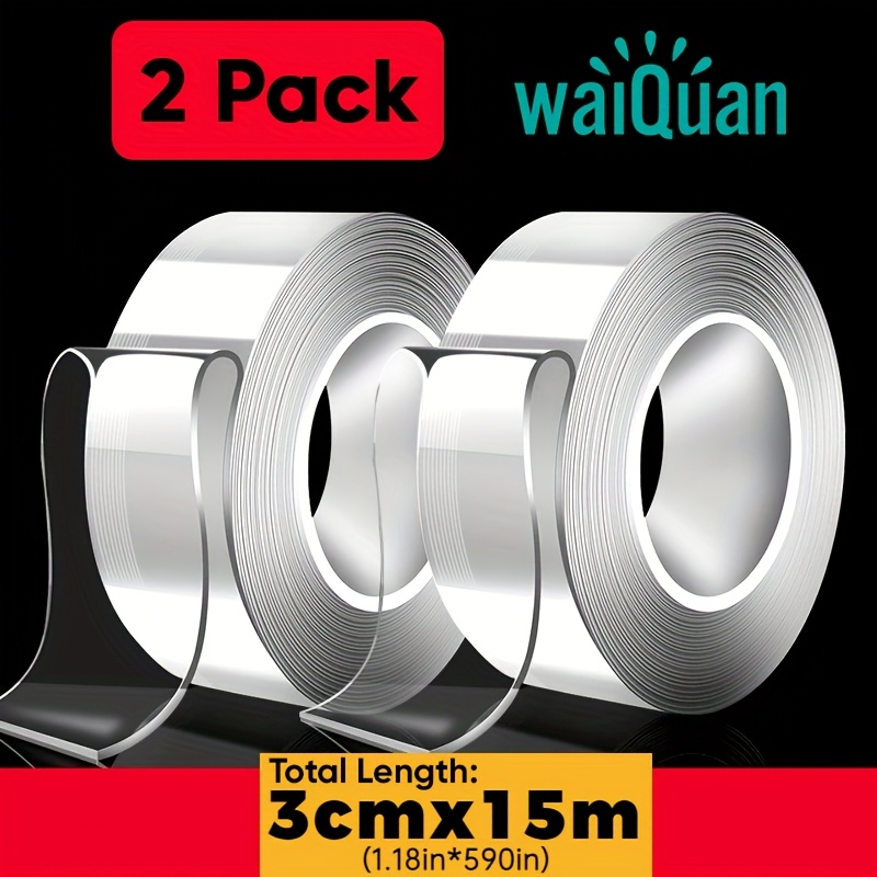 E-shop 3 cm x 15 m Nano Dual-Sided Tape, 2er-Pack transparentes, wiederverwendbares und waschbares Klebeband für Zuhause, Mehrzweckkleber für Zuhause,