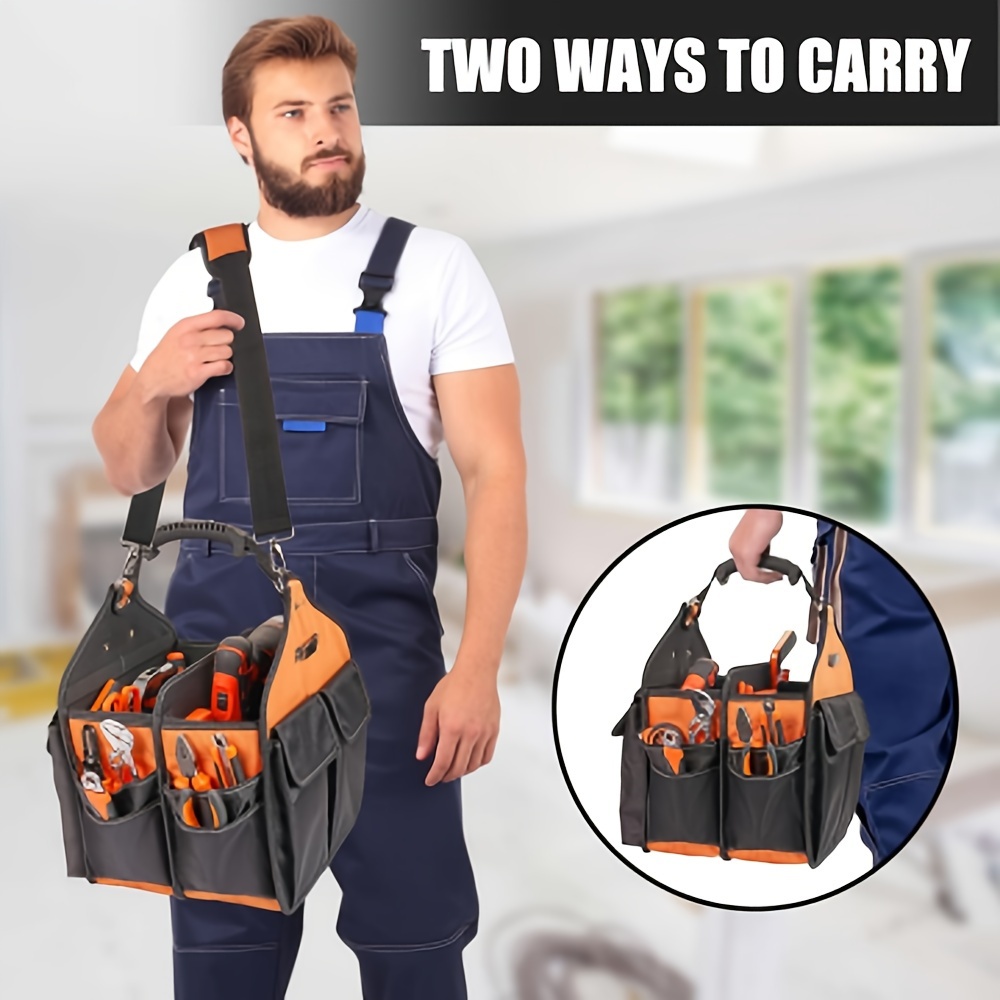 

12 Inches Open Bag: Tool Bags For Men - Tool Tote Bag With Handle, 21 Pockets Tool Box Organizer Storage For Caddy Plumbers Shoulder Strap